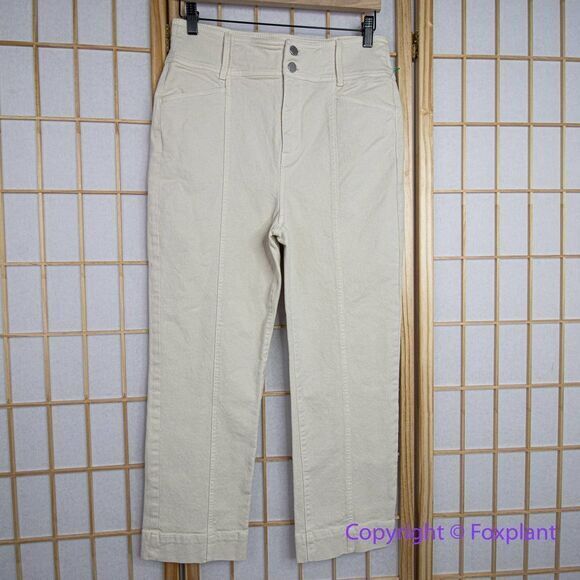 NEW Ann Taylor The Straight Cotton Twill Pants Jeans Oat‎ Ivory, 10P - Picture 1 of 12